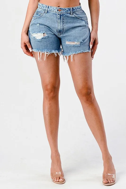 Side slid denim shorts