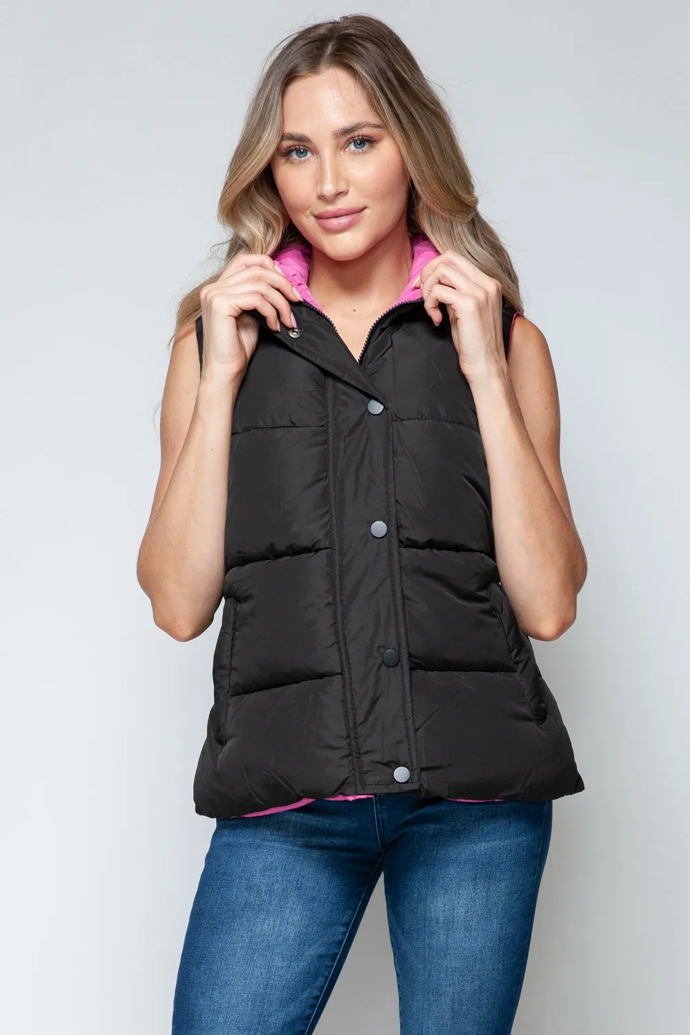 Snap and Zip Closure Hooded Vest