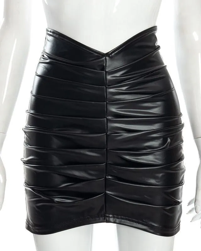 Solid Color Pleated Pu Hip-Covering Skirt