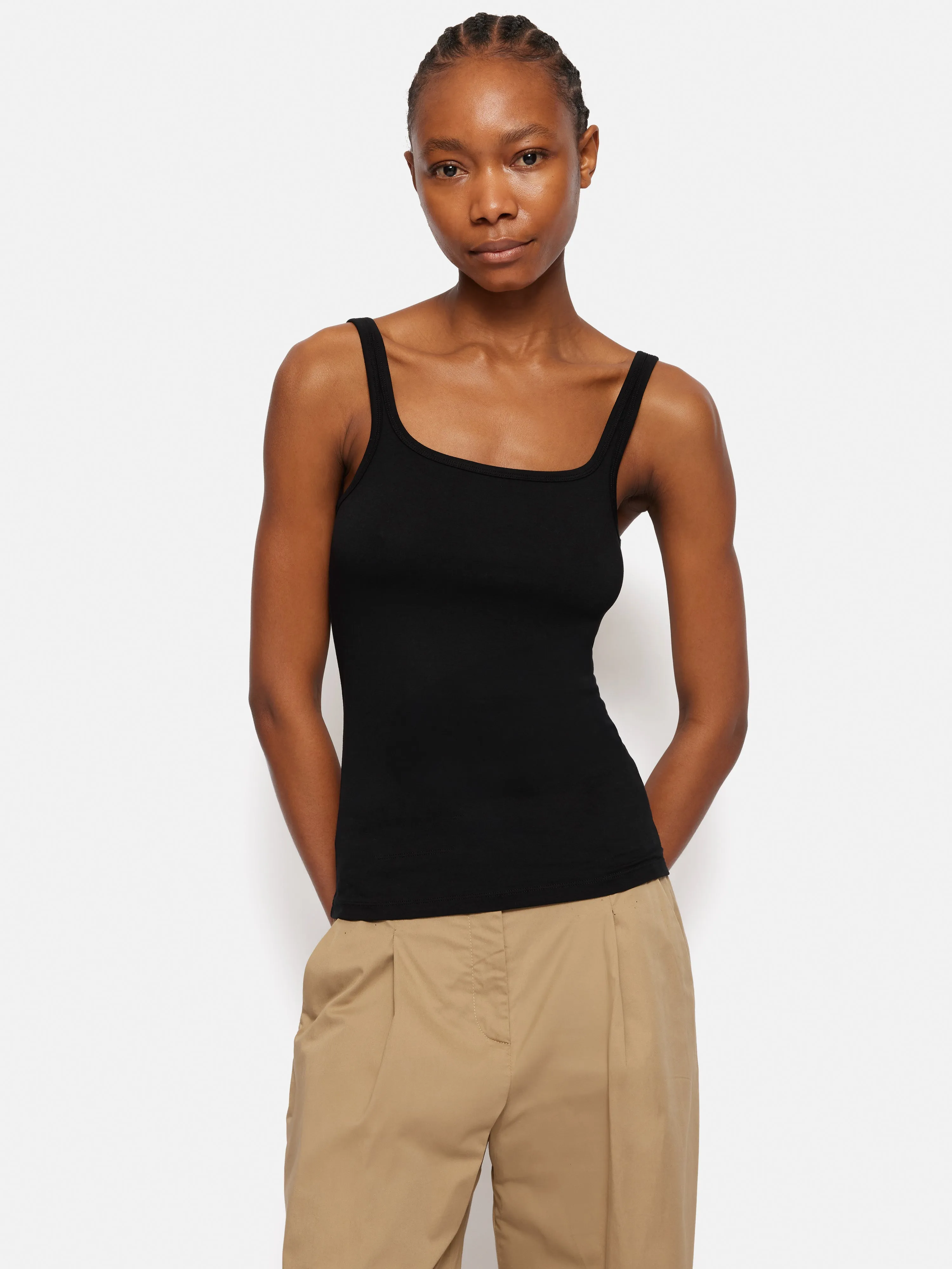 Square Neck Layering Tank | Black