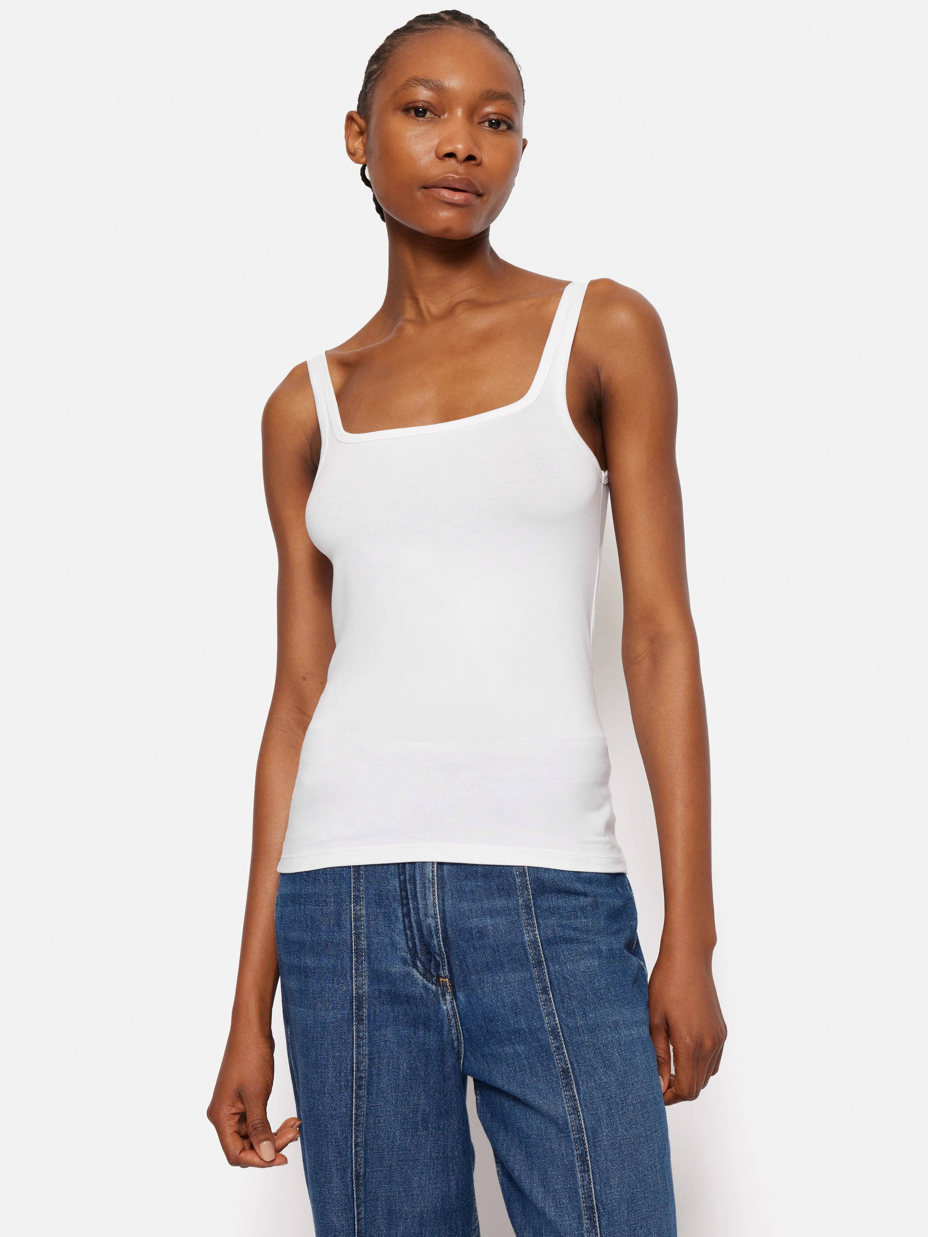 Square Neck Layering Tank | White