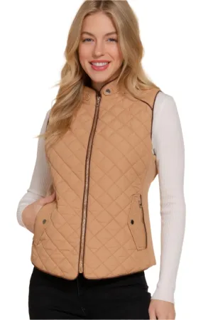 Suede Piping Quilted Padding Vest