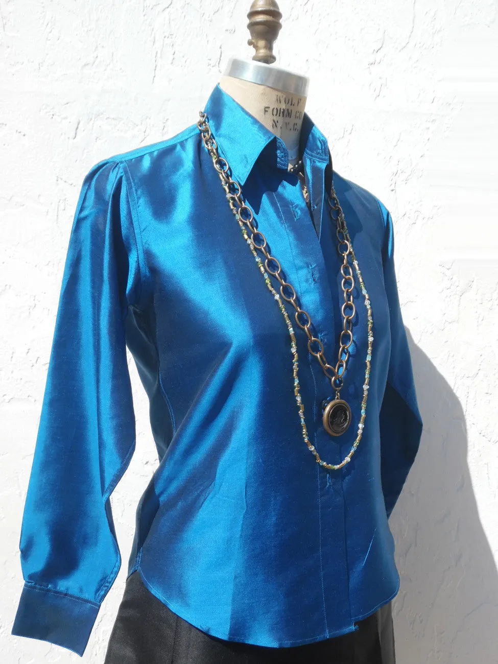 Thai Silk Button Down Shirt Peacock