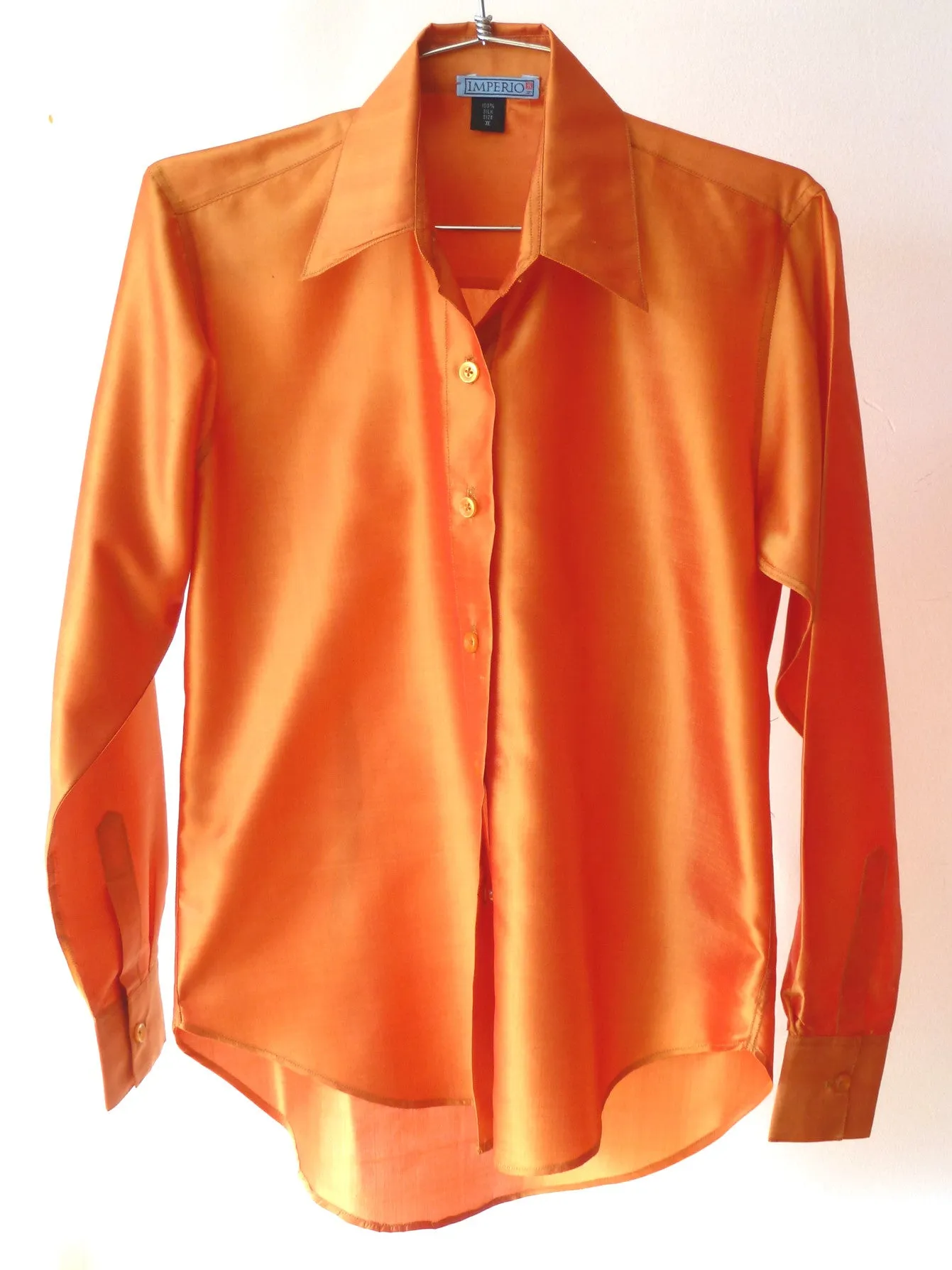 Thai Silk Button Down Shirt Tangerine