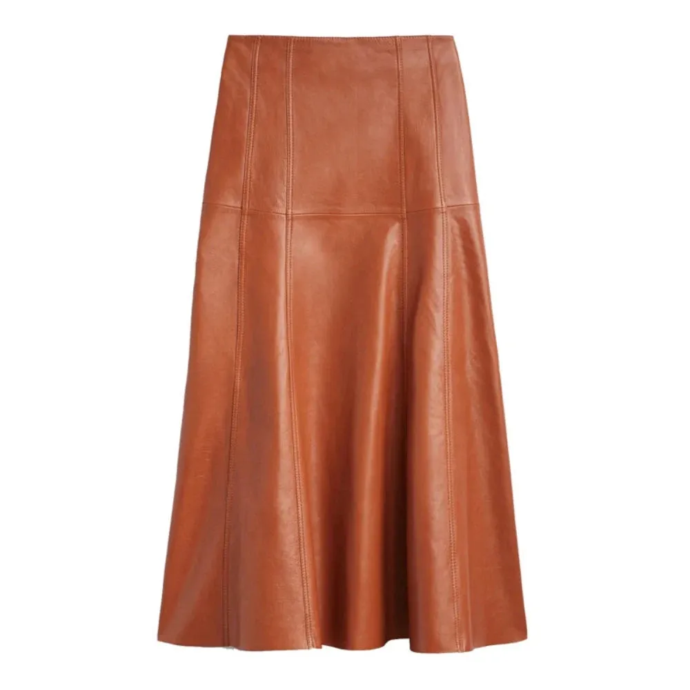 Trend4us Women's Pleated High-Waisted Genuine Leather Skirt