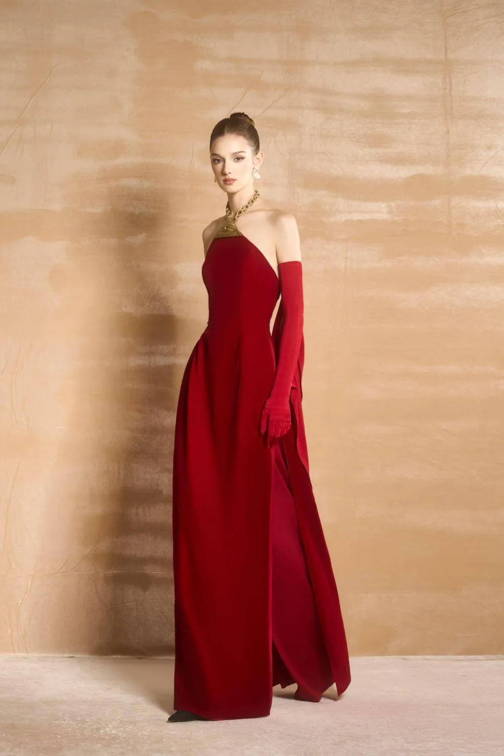 Tristyn Halter Sleeveless Velvet Floor Length Ao Dai