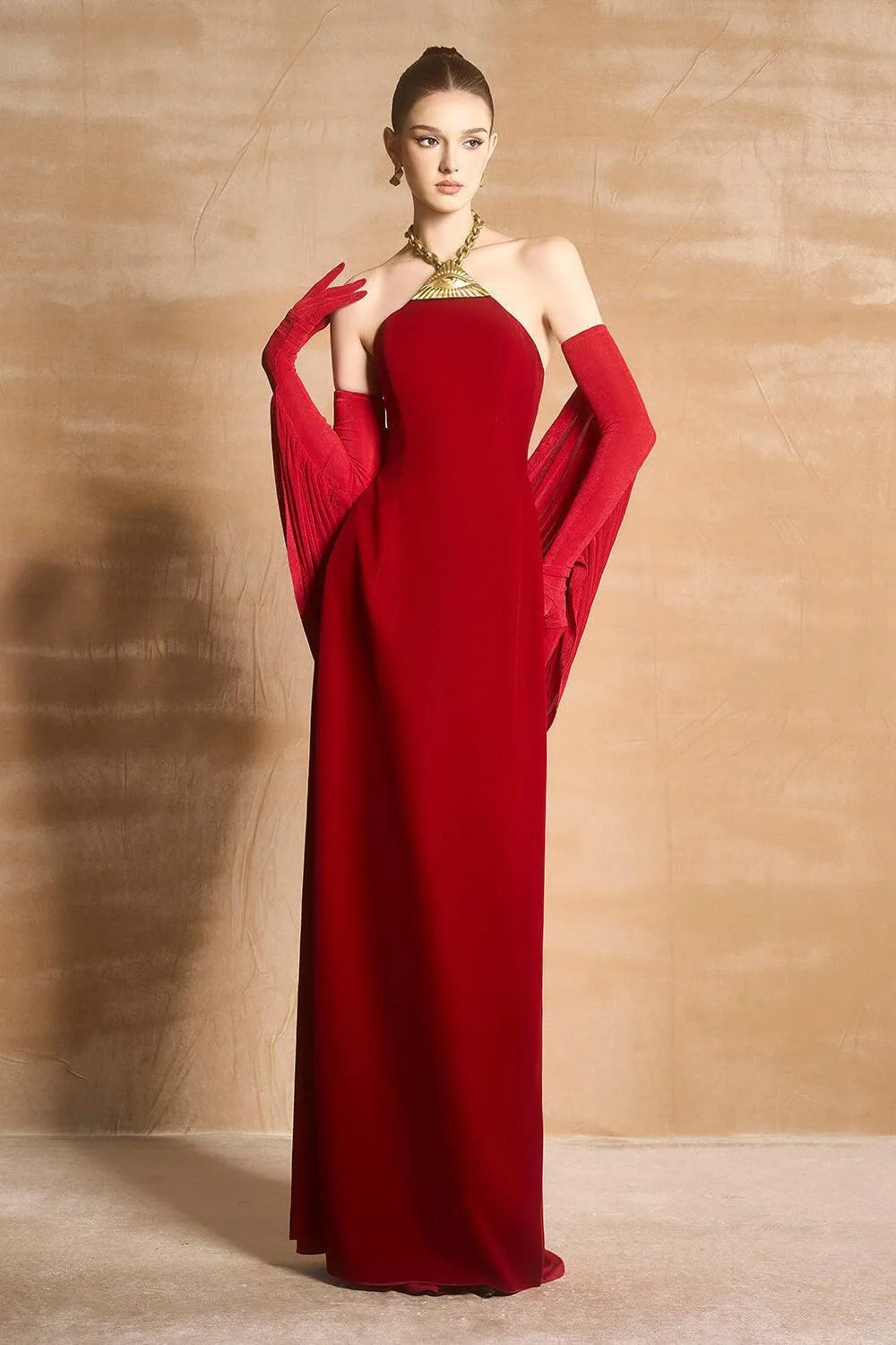 Tristyn Halter Sleeveless Velvet Floor Length Ao Dai