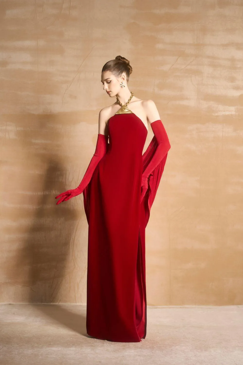 Tristyn Halter Sleeveless Velvet Floor Length Ao Dai