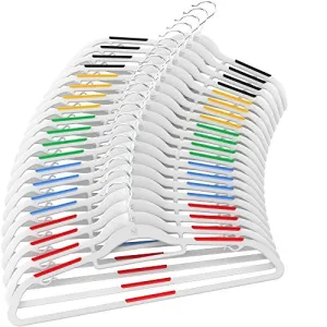 Vremi Clothes Hangers 20 Pack - Non Slip Ultra Slim Plastic Hanger Set with Secure Grip Strips and Durable Chrome Metal Hooks - Gray and Multi Color