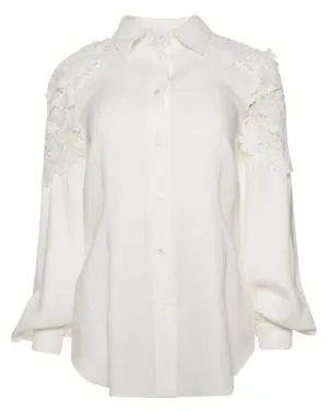 White Lace Insert Silk Shirt