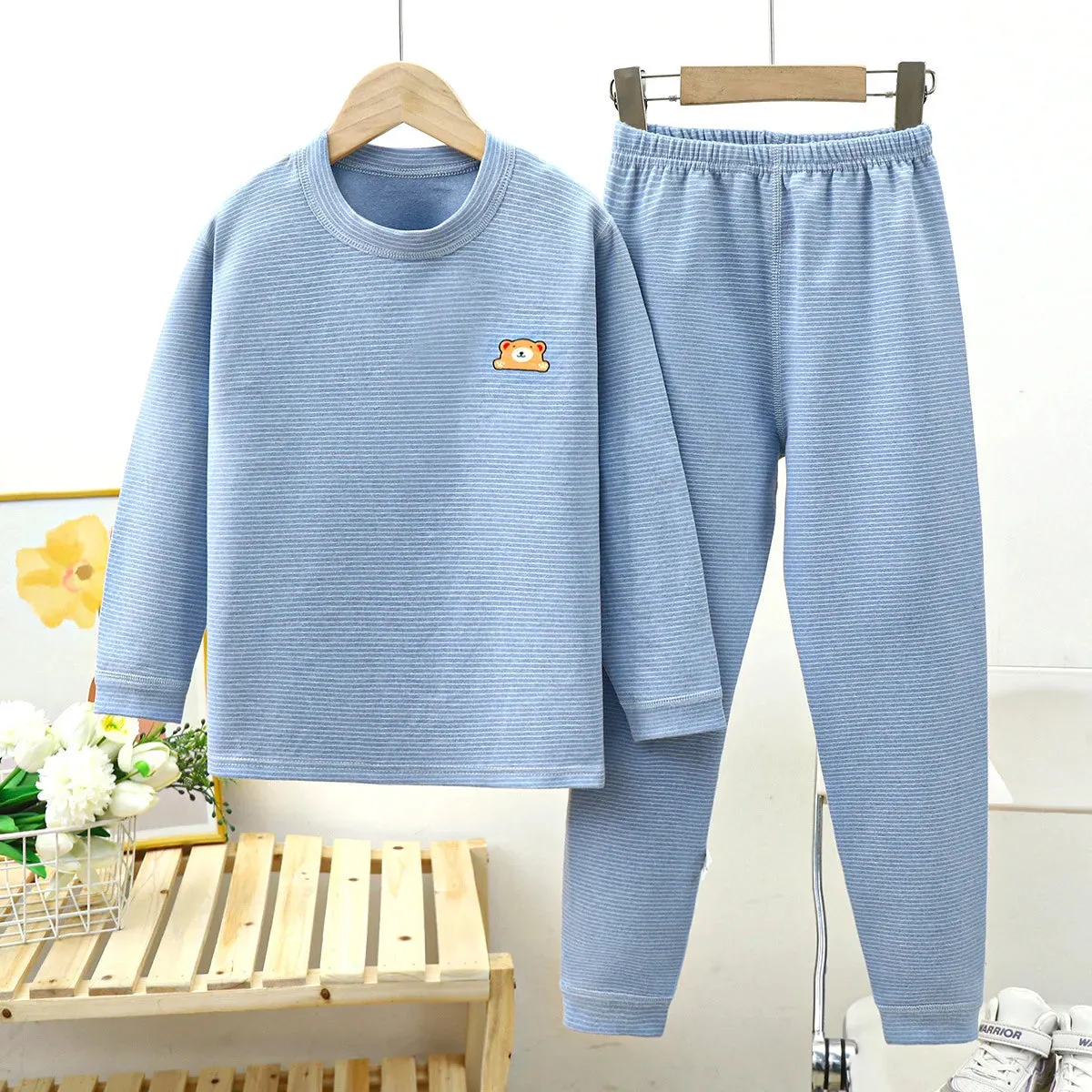 Winter Autumn Kids Pajamas Set Children Thermal Sleepwear Sets Clothing Boys Girls Fleece Warm Underwear Baby Tops Pants Clothes