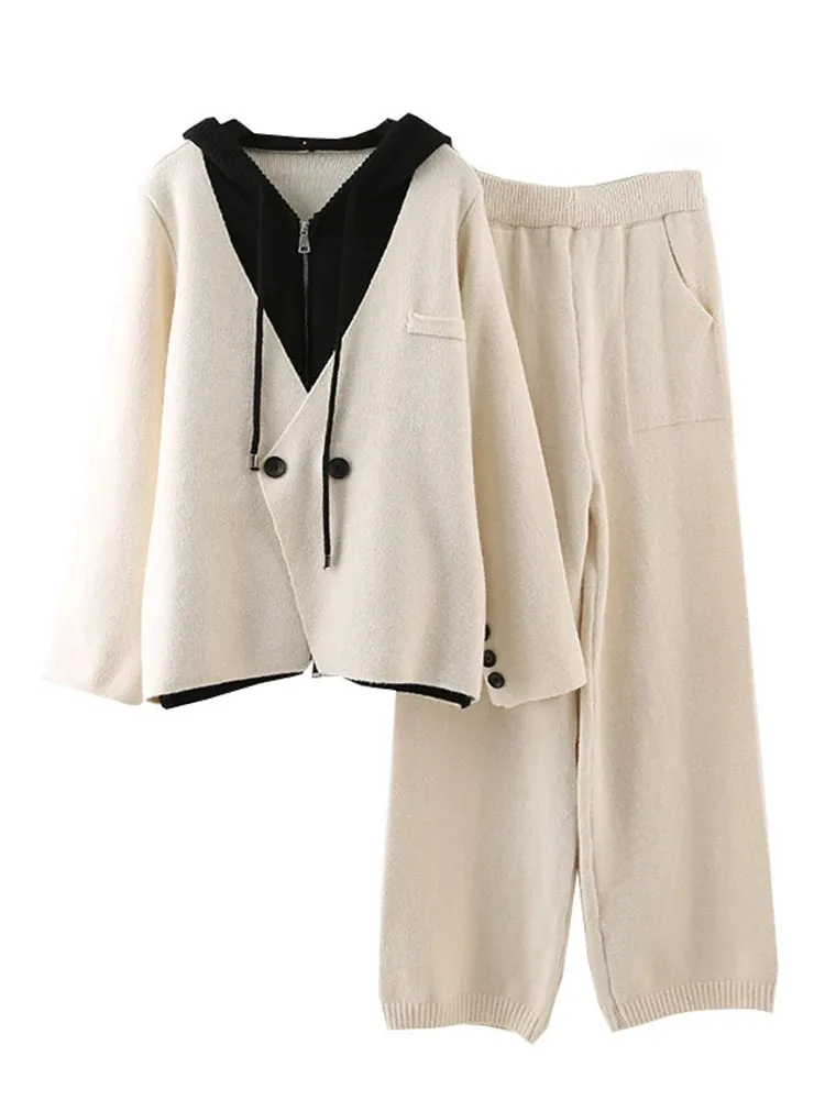 Women's Casual Luxe Knitted Sweater Hoodie & Pant Set