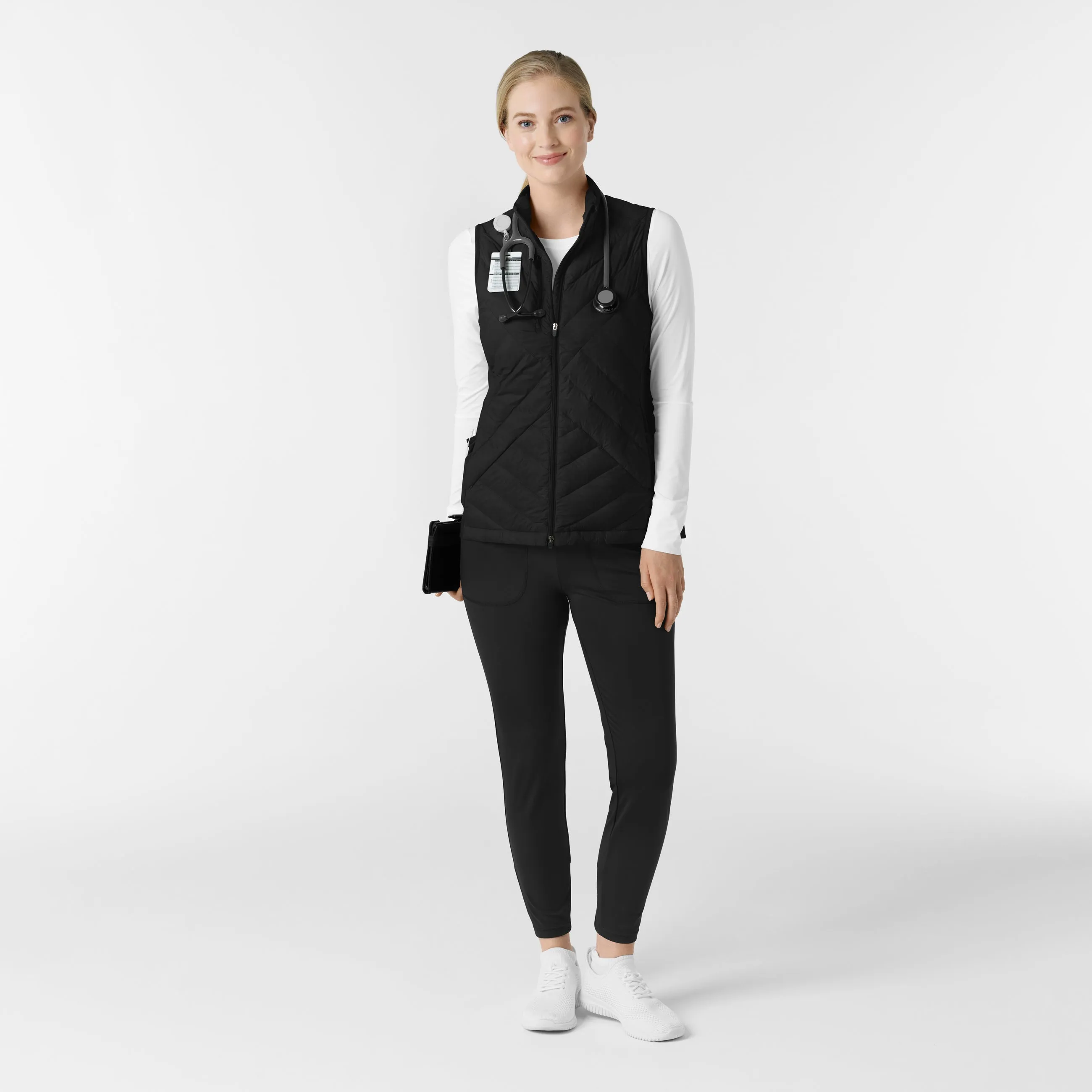 Women's Quilted Scrub Vest - Black