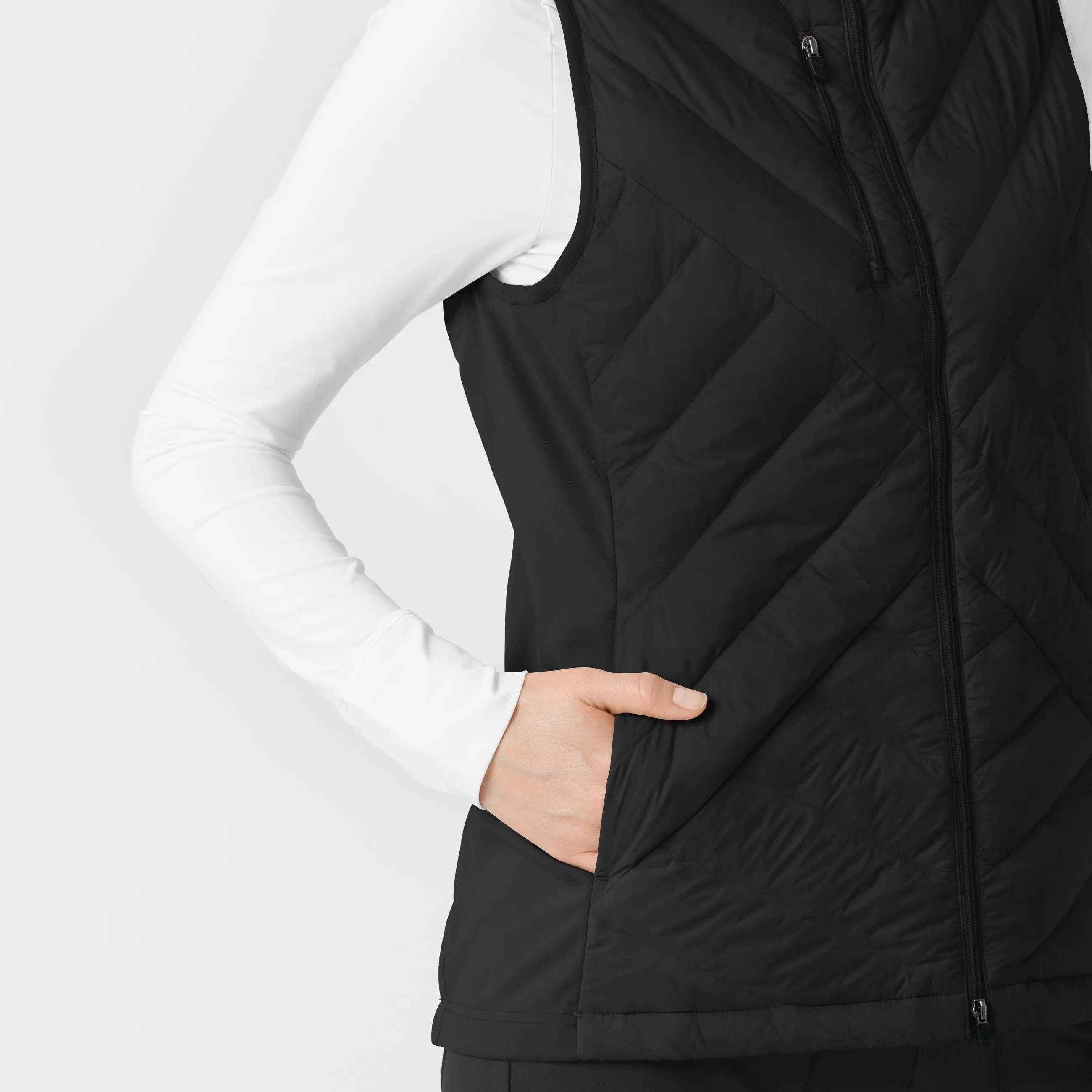 Women's Quilted Scrub Vest - Black