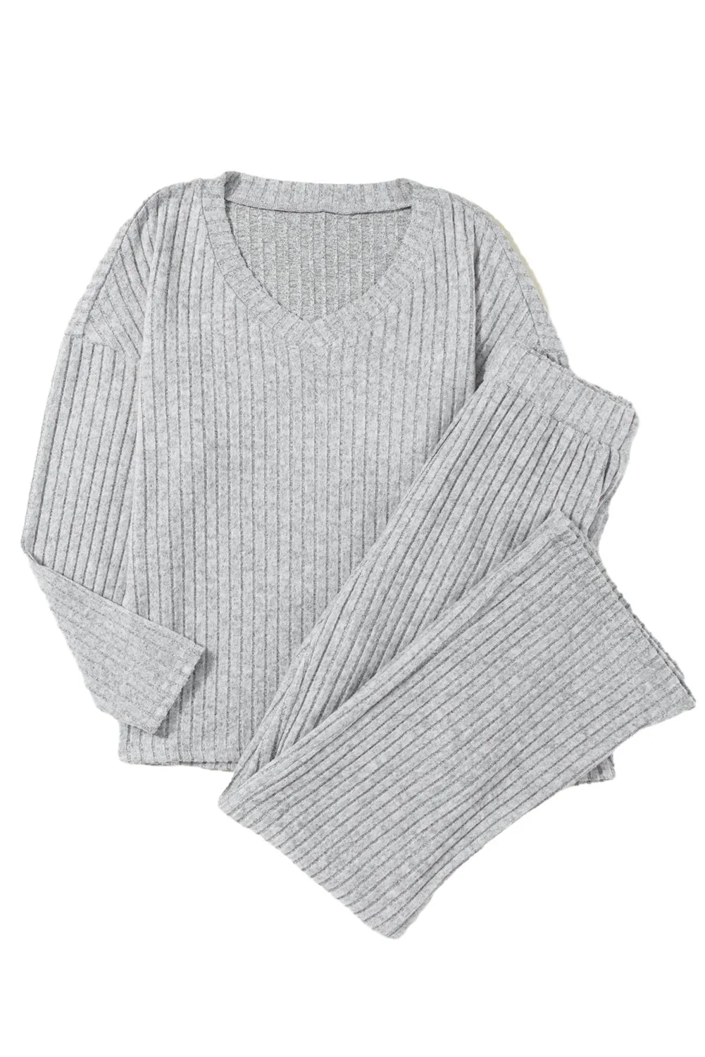 Women's Two-piece Ribbed Knit V Neck Slouchy Outfit