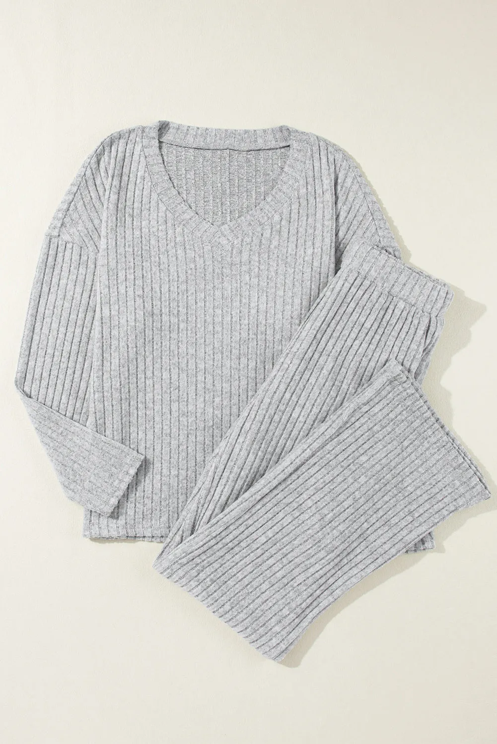 Women's Two-piece Ribbed Knit V Neck Slouchy Outfit