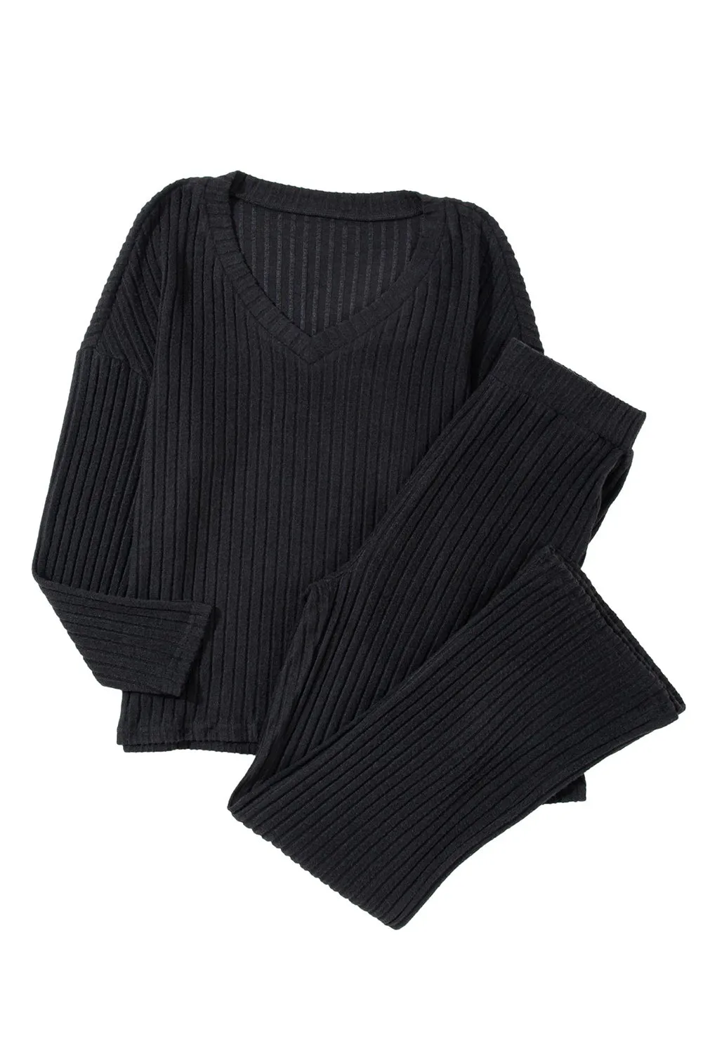 Women's Two-piece Ribbed Knit V Neck Slouchy Outfit